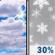 Today: A 30 percent chance of snow after 5pm.  Mostly cloudy, with a high near 34. Calm wind becoming south around 5 mph in the afternoon.  Total daytime snow accumulation of less than a half inch possible. 