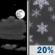 Tonight: A 20 percent chance of snow after 4am.  Increasing clouds, with a low around 24. Calm wind becoming southeast around 5 mph after midnight. 